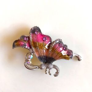Crystal and Enamel Butterfly Brooch Pin